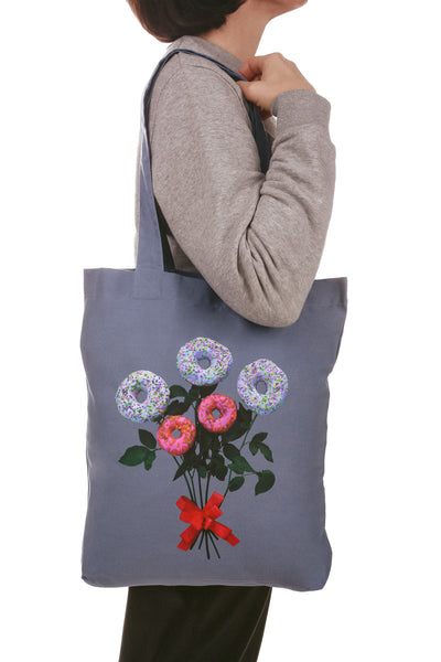 Organic Cotton Tote Bag with Donut Flowers print