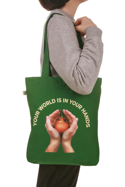 Organic Cotton Tote Bag with Green World Print