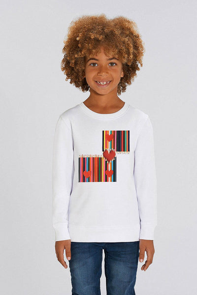 White Kids Love Heart Graphic Sweatshirt, Medium-weight, from organic cotton blend, for girls & for boys 