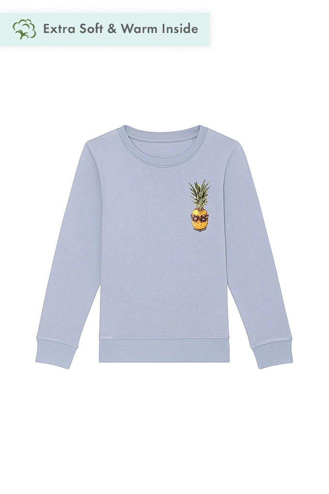 Light blue Kids Cool Pineapple Sweatshirt, Medium-weight, from organic cotton blend, for girls & for boys 