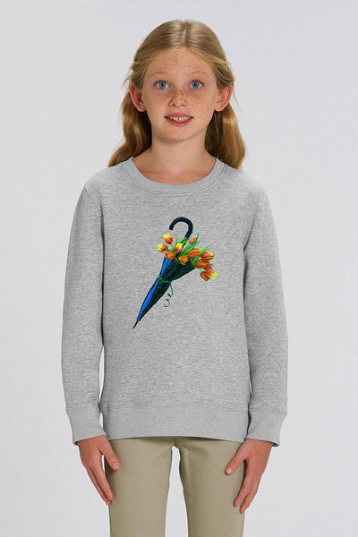 Grey Kids Blooming Umbrella Sweatshirt, Medium-weight, from organic cotton blend, for girls & for boys 