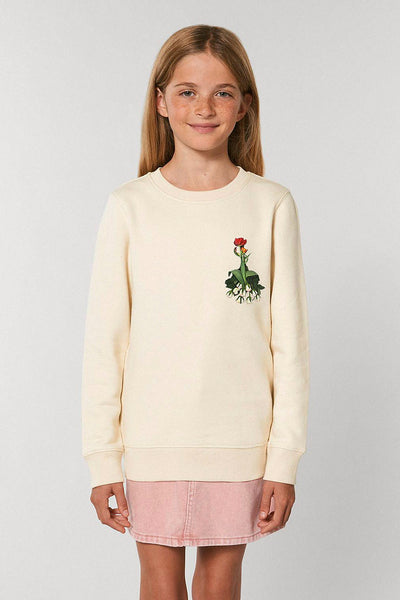 Beige Girls Floral Printed Sweatshirt, Medium-weight, from organic cotton blend