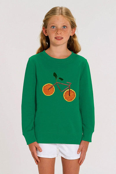 Green Kids Orange Bicycle Graphic Sweatshirt, Medium-weight, from organic cotton blend, for girls & for boys 