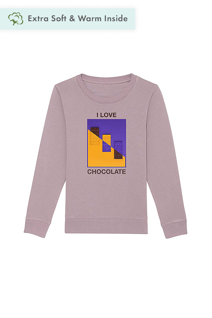 Lilac purple Kids Chocolate Love Graphic Sweatshirt, Medium-weight, from organic cotton blend, for girls & for boys 