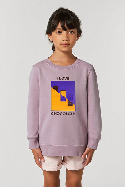 Lilac purple Kids Chocolate Love Graphic Sweatshirt, Medium-weight, from organic cotton blend, for girls & for boys 