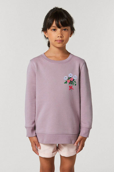 Lilac purple Girls Donut Flowers Print Sweatshirt, Medium-weight, from organic cotton blend