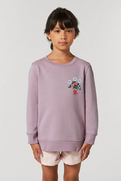 Lilac purple Girls Donut Flowers Print Sweatshirt, Medium-weight, from organic cotton blend