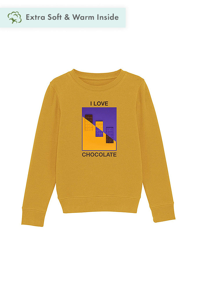 Yellow Kids Chocolate Love Graphic Sweatshirt, Medium-weight, from organic cotton blend, for girls & for boys 