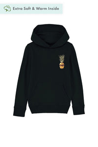 Black Kids Cool Pineapple Hoodie, Medium-weight, from organic cotton blend, for girls & for boys 