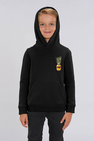 Black Kids Cool Pineapple Hoodie, Medium-weight, from organic cotton blend, for girls & for boys 