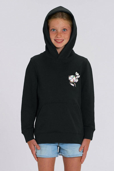 Black Kids Organic Cotton Printed Hoodie, Medium-weight, from organic cotton blend, for girls & for boys 