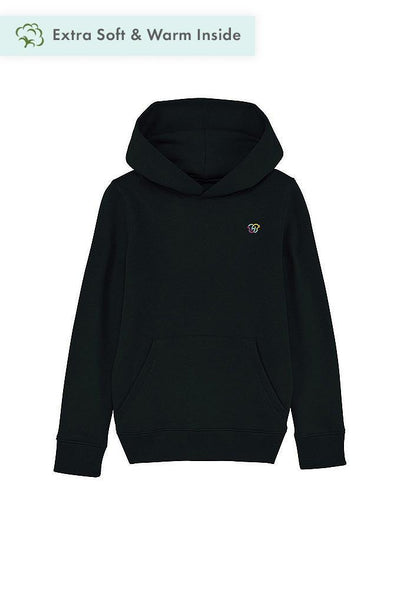 Black Kids Embroidered Logo Hoodie, Medium-weight, from organic cotton blend, for girls & for boys 