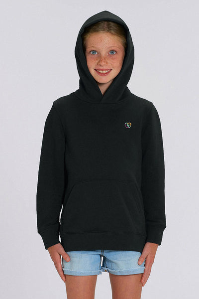 Black Kids Embroidered Logo Hoodie, Medium-weight, from organic cotton blend, for girls & for boys 