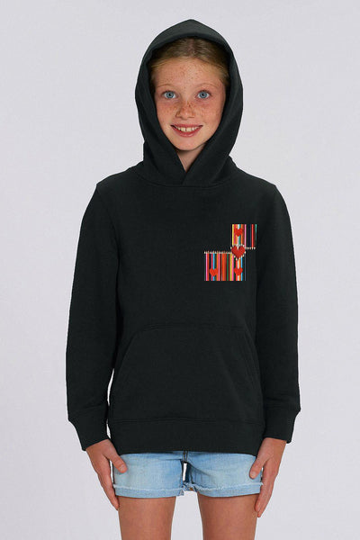 Black Kids Love Heart Printed Hoodie, Medium-weight, from organic cotton blend, for girls & for boys 