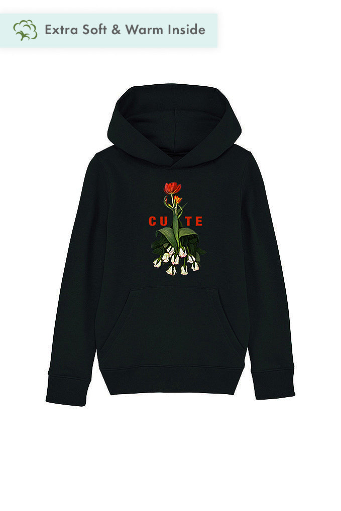 Black Girls Cute Floral Graphic Hoodie, Medium-weight, from organic cotton blend
