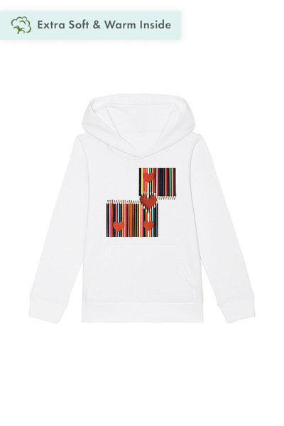 White Kids Love Heart Graphic Hoodie, Medium-weight, from organic cotton blend, for girls & for boys 