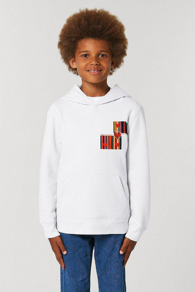 White Kids Love Heart Printed Hoodie, Medium-weight, from organic cotton blend, for girls & for boys 