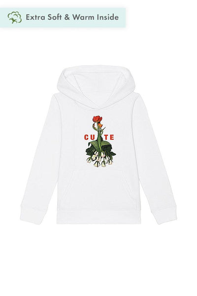 White Girls Cute Floral Graphic Hoodie, Medium-weight, from organic cotton blend