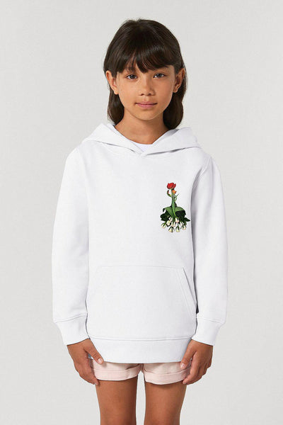 White Girls Floral Printed Hoodie, Medium-weight, from organic cotton blend