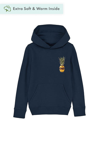 Navy Kids Cool Pineapple Hoodie, Medium-weight, from organic cotton blend, for girls & for boys 