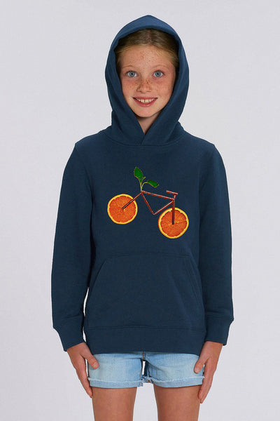 Navy Kids Orange Bicycle Graphic Hoodie, Medium-weight, from organic cotton blend, for girls & for boys 