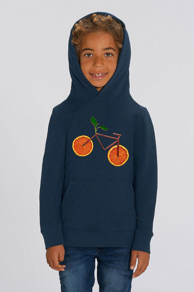 Navy Kids Orange Bicycle Graphic Hoodie, Medium-weight, from organic cotton blend, for girls & for boys 