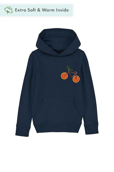 Navy Kids Orange Bicycle Printed Hoodie, Medium-weight, from organic cotton blend, for girls & for boys 