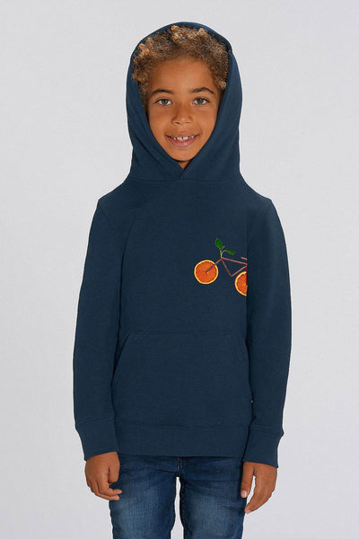 Navy Kids Orange Bicycle Printed Hoodie, Medium-weight, from organic cotton blend, for girls & for boys 