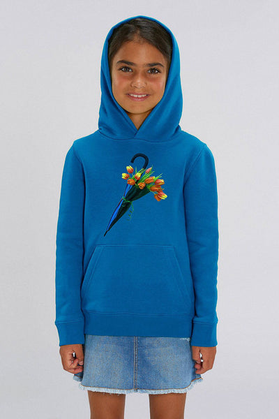 Royal Blue Kids Blooming Umbrella Graphic Hoodie, Medium-weight, from organic cotton blend, for girls & for boys 