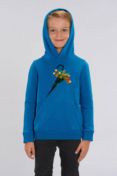 Royal Blue Kids Blooming Umbrella Graphic Hoodie, Medium-weight, from organic cotton blend, for girls & for boys 