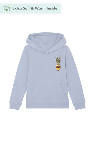 Light blue Kids Cool Pineapple Hoodie, Medium-weight, from organic cotton blend, for girls & for boys 