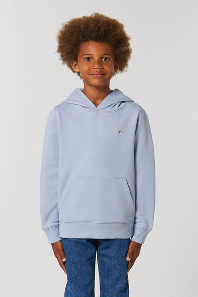 Light blue Kids Embroidered Logo Hoodie, Medium-weight, from organic cotton blend, for girls & for boys 