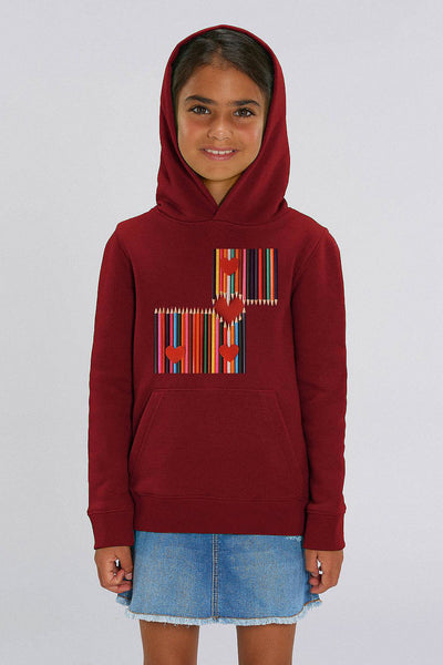 Burgundy Kids Love Heart Graphic Hoodie, Medium-weight, from organic cotton blend, for girls & for boys 