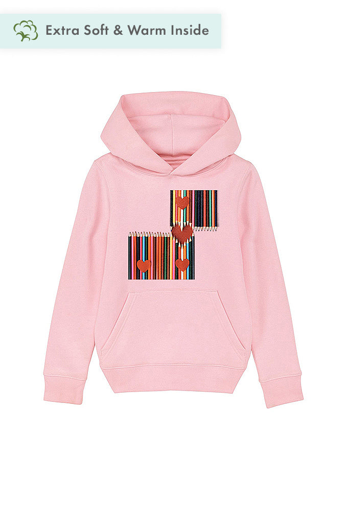 Cotton Pink Kids Love Heart Graphic Hoodie, Medium-weight, from organic cotton blend, for girls & for boys 