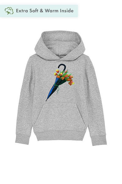 Grey Kids Blooming Umbrella Graphic Hoodie, Medium-weight, from organic cotton blend, for girls & for boys 