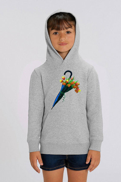 Grey Kids Blooming Umbrella Graphic Hoodie, Medium-weight, from organic cotton blend, for girls & for boys 