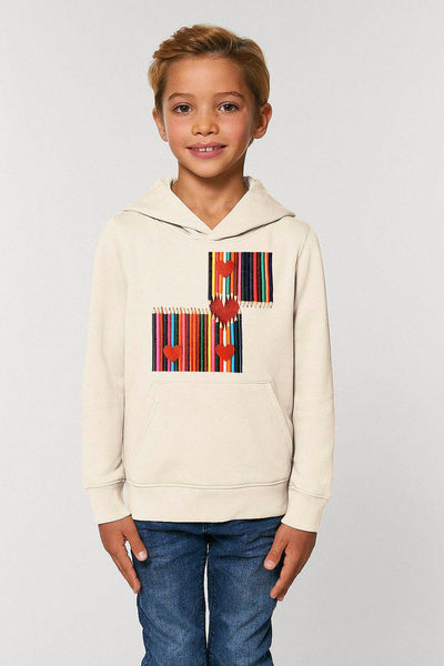 Beige Kids Love Heart Graphic Hoodie, Medium-weight, from organic cotton blend, for girls & for boys 