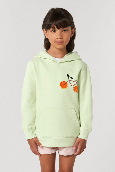 Light green Kids Orange Bicycle Printed Hoodie, Medium-weight, from organic cotton blend, for girls & for boys 