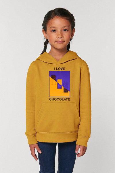 Yellow Kids Chocolate Love Graphic Hoodie, Medium-weight, from organic cotton blend, for girls & for boys 