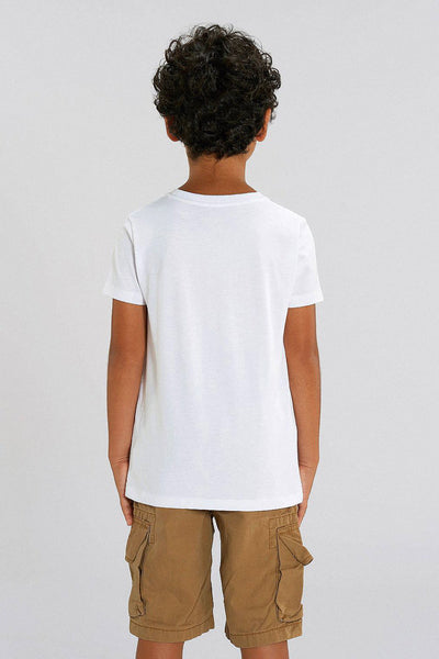 White Kids Orange Bicycle Crew Neck T-Shirt, 100% organic cotton, for girls & for boys 