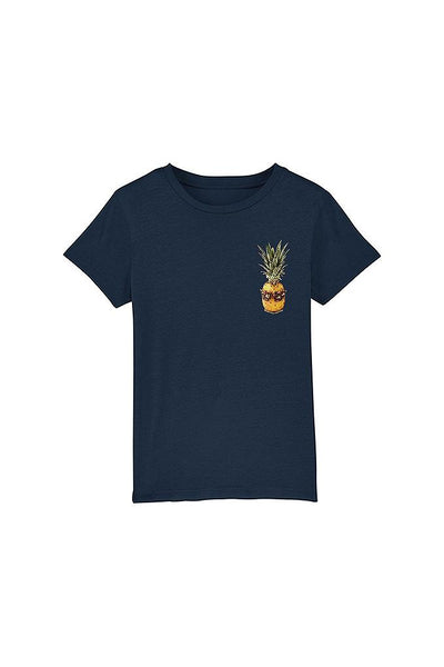 Navy Kids Cool Pineapple Crew Neck T-Shirt, 100% organic cotton, for girls & for boys 