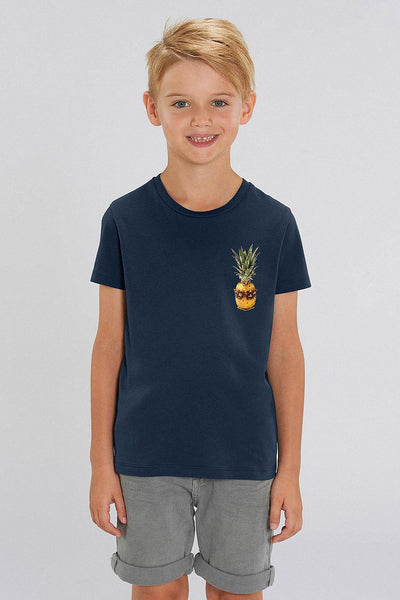 Navy Kids Cool Pineapple Crew Neck T-Shirt, 100% organic cotton, for girls & for boys 
