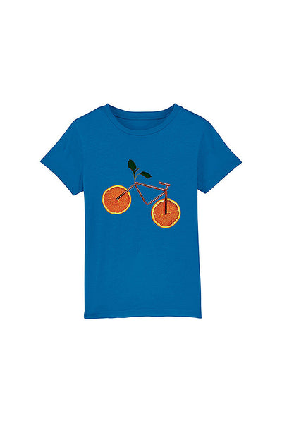 Royal Blue Kids Orange Bicycle Graphic T-Shirt, 100% organic cotton, for girls & for boys 