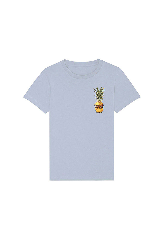 Light blue Kids Cool Pineapple Crew Neck T-Shirt, 100% organic cotton, for girls & for boys 