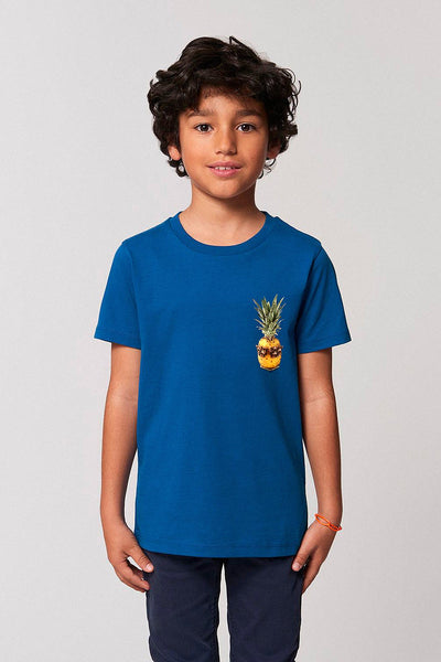 Blue Kids Cool Pineapple Crew Neck T-Shirt, 100% organic cotton, for girls & for boys 