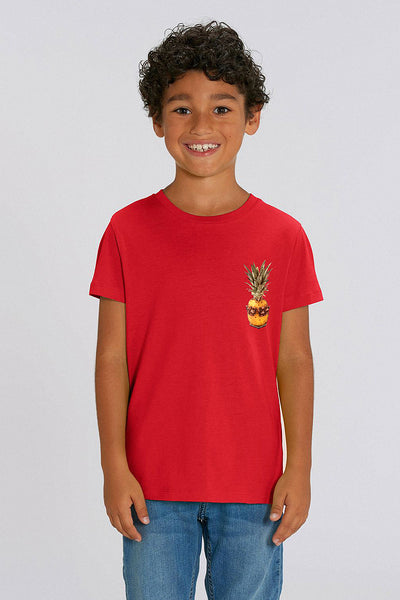 Red Kids Cool Pineapple Crew Neck T-Shirt, 100% organic cotton, for girls & for boys 