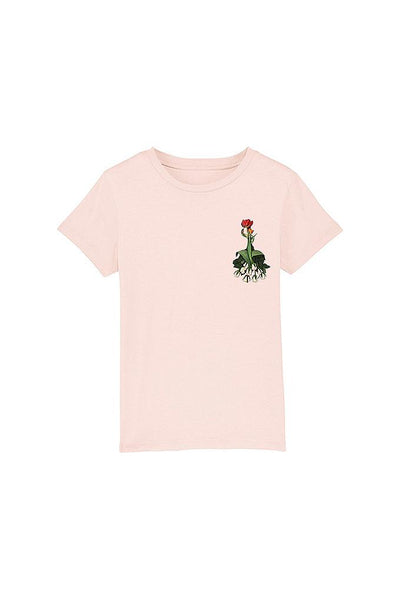 Light Pink Girls Floral Crew Neck T-Shirt, 100% organic cotton