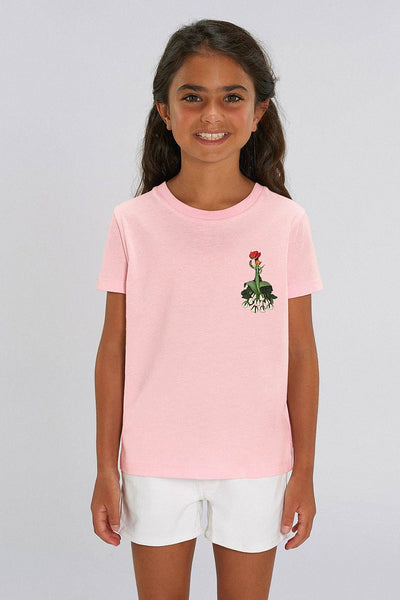 Cotton Pink Girls Floral Crew Neck T-Shirt, 100% organic cotton