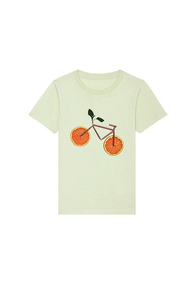 Light green Kids Orange Bicycle Graphic T-Shirt, 100% organic cotton, for girls & for boys 