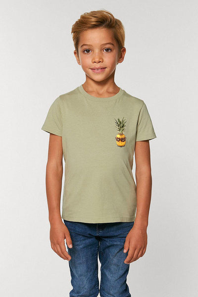 Sage green Kids Cool Pineapple Crew Neck T-Shirt, 100% organic cotton, for girls & for boys 